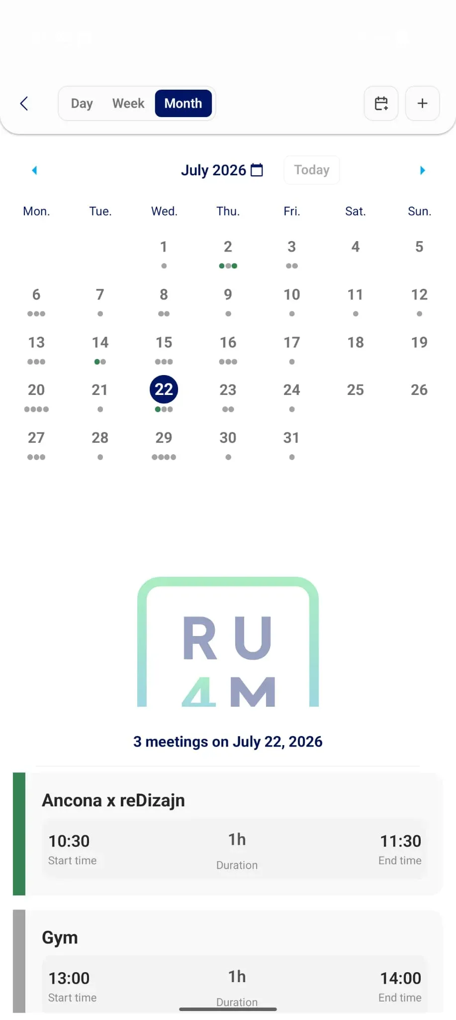 RU4M app — meeting calendar