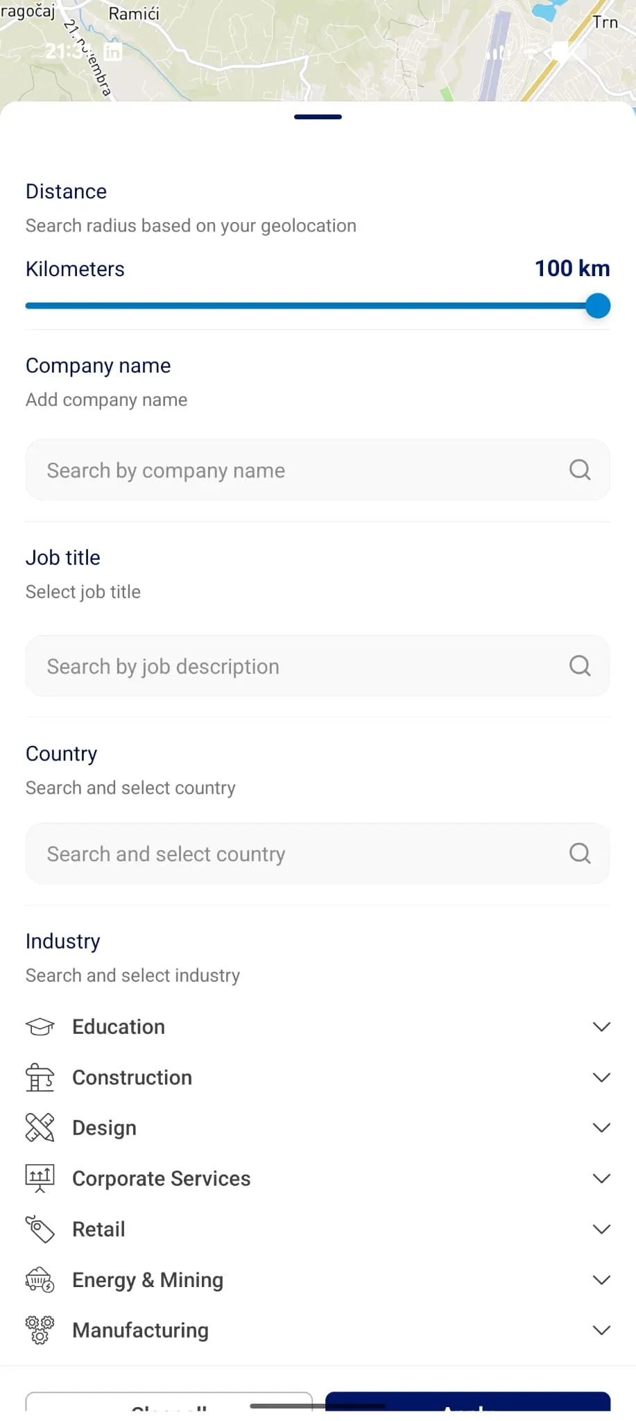 RU4M app — search radius and industry filters
