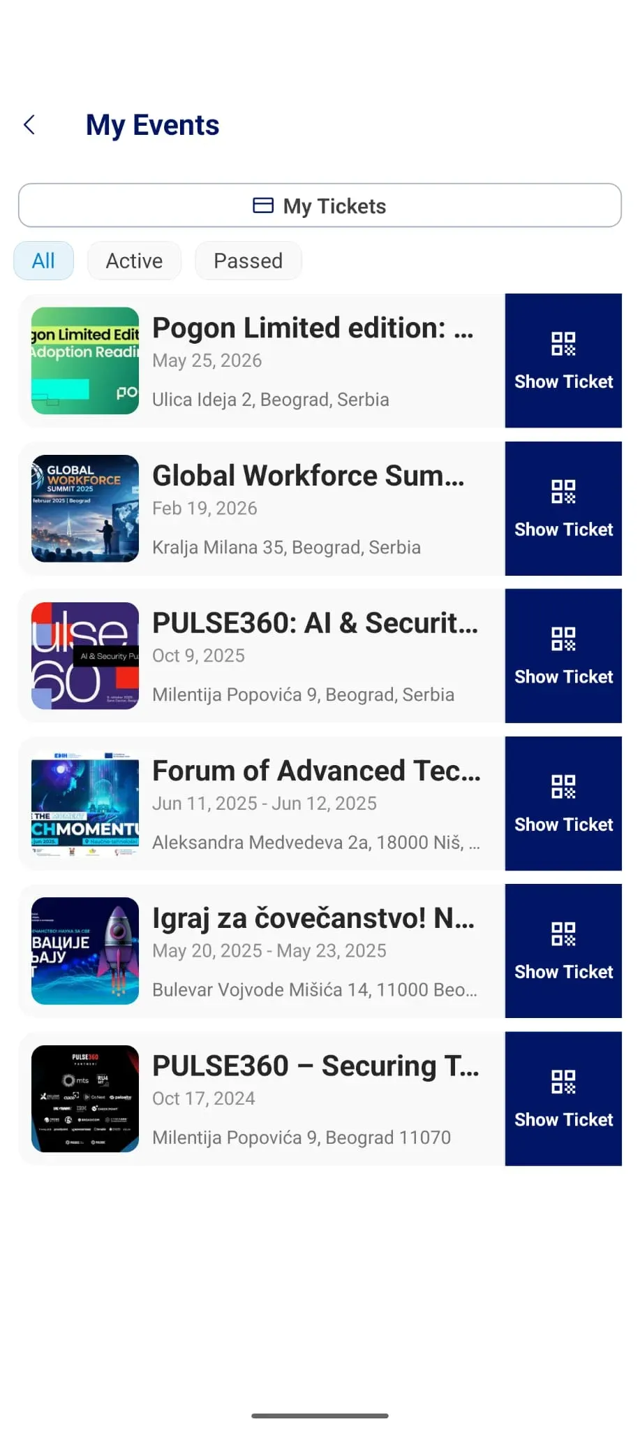 RU4M app — my events and tickets